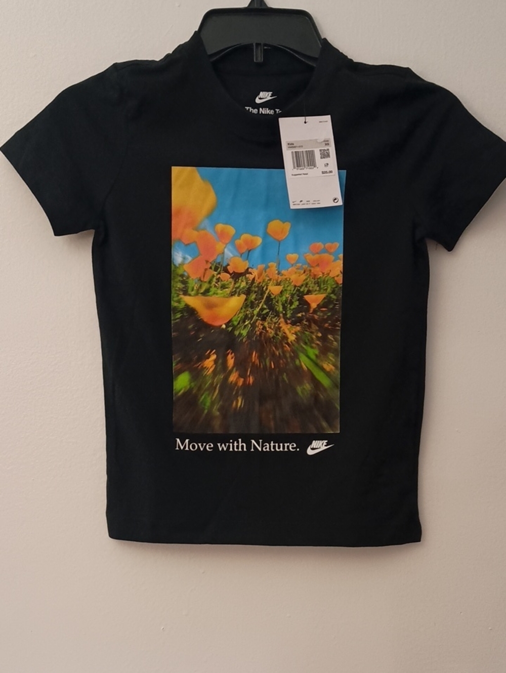 Nike Black Kids' Tee with Orange Poppy Graphic